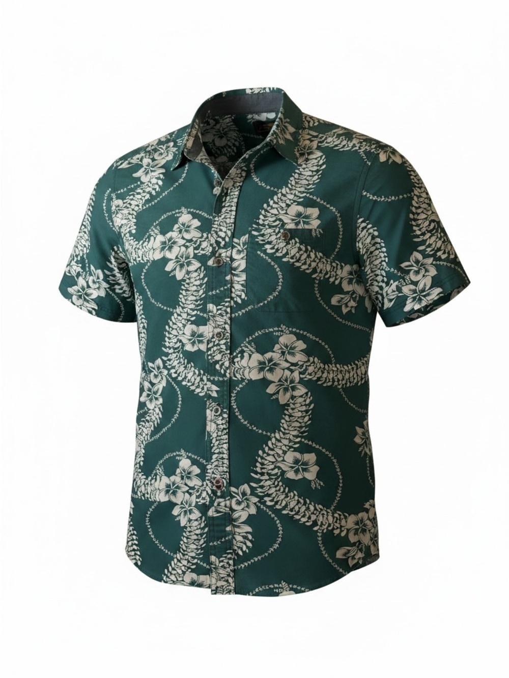 Men's Short-Sleeve Floral Button-Down Shirt - Teal Green